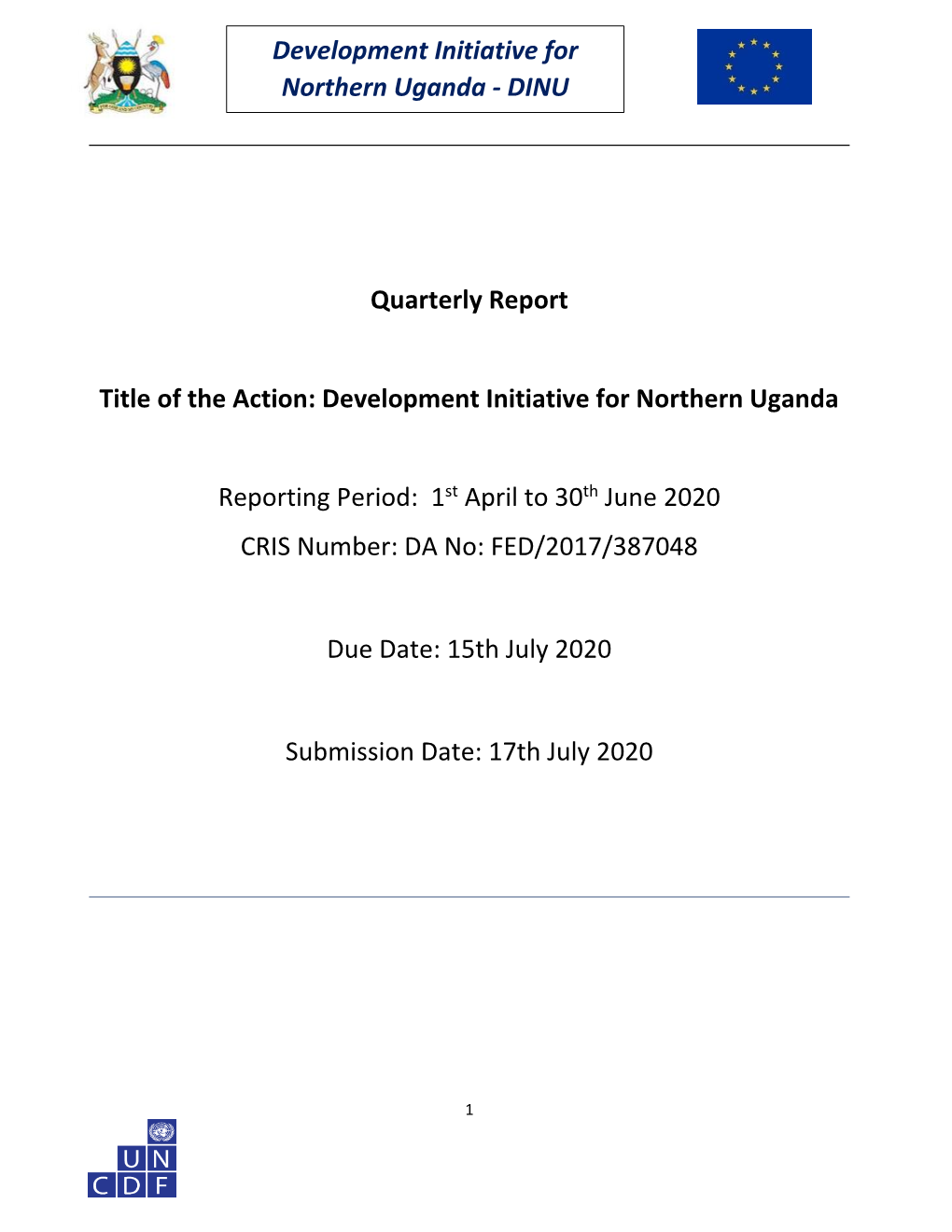 UNCDF – DINU Quarterly Progress Report – April June 2020 EU