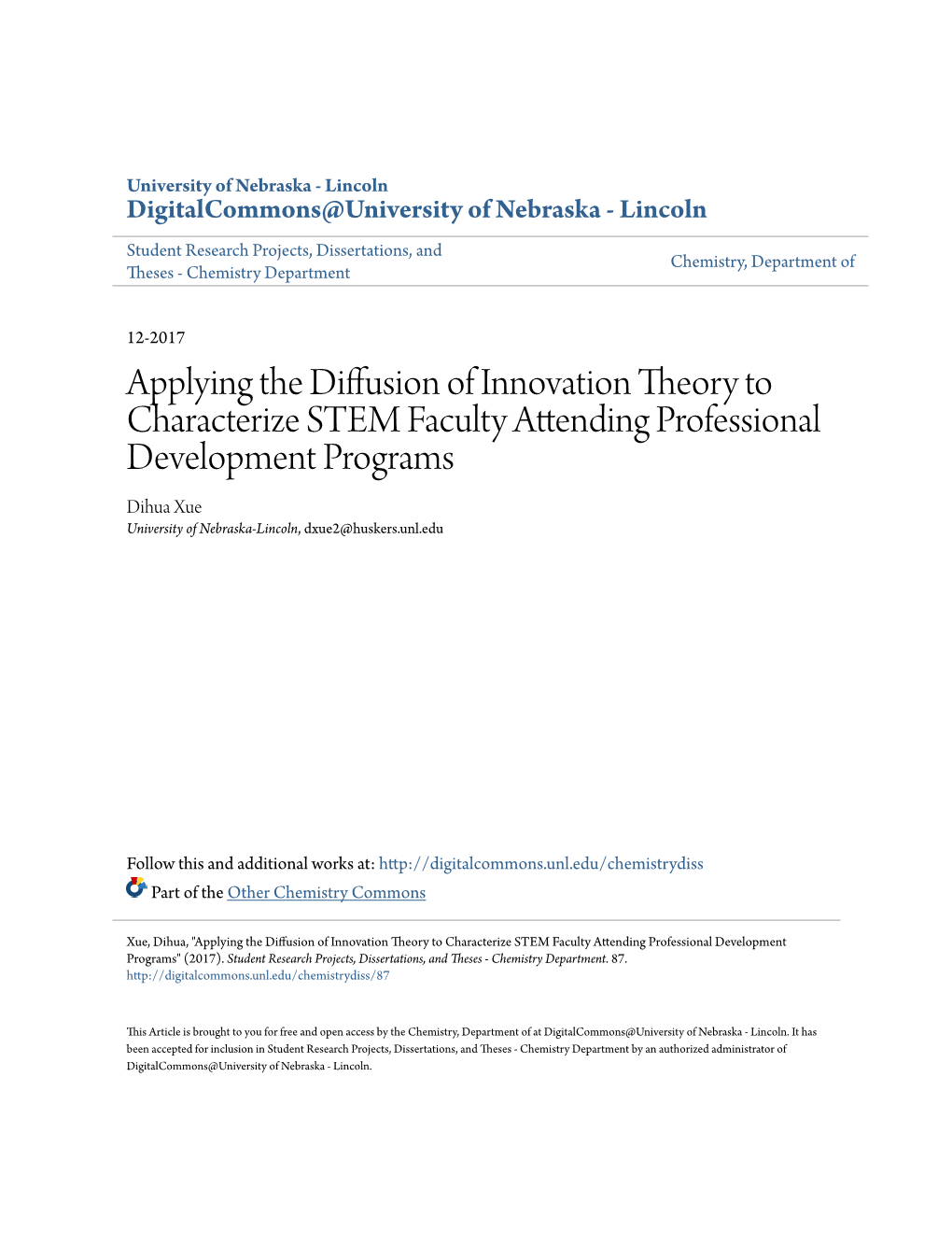 Applying the Diffusion of Innovation Theory to Characterize STEM