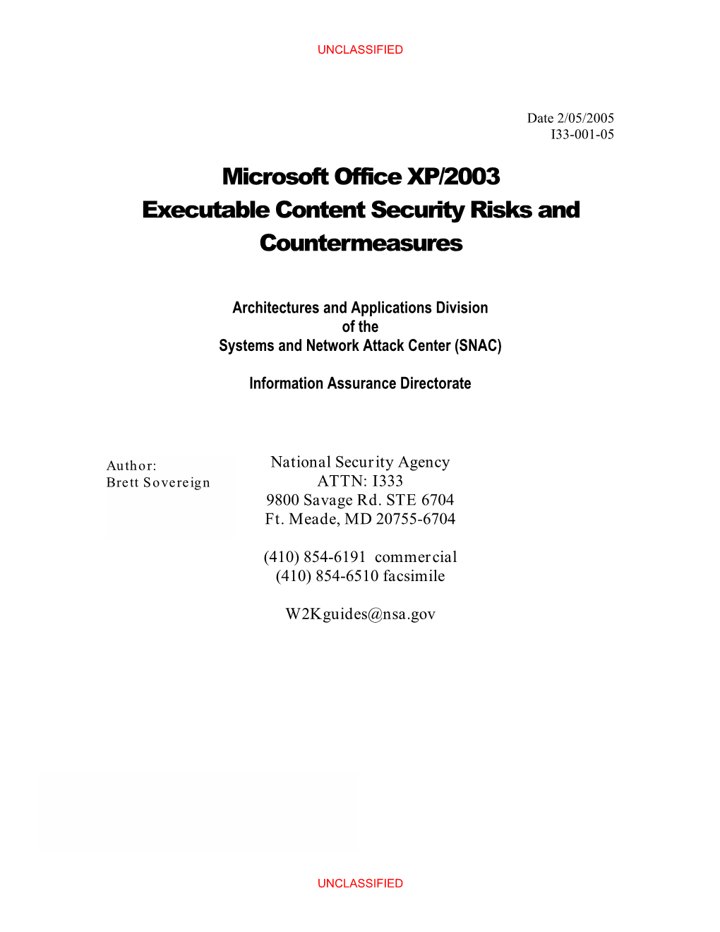 Microsoft Office XP/2003 Executable Content Security Risks and Countermeasures