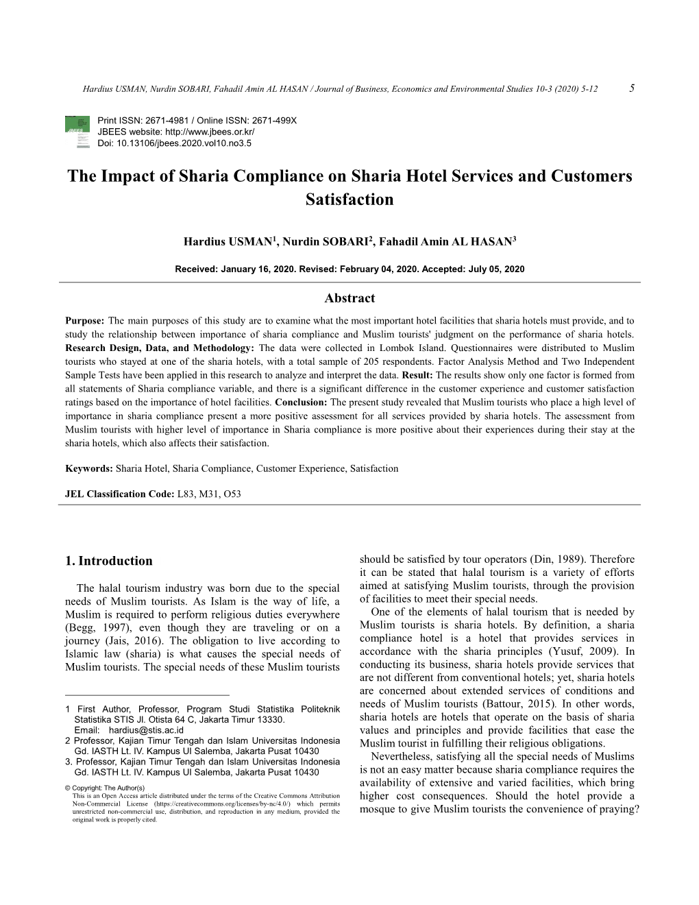 The Impact of Sharia Compliance on Sharia Hotel Services and Customers Satisfaction