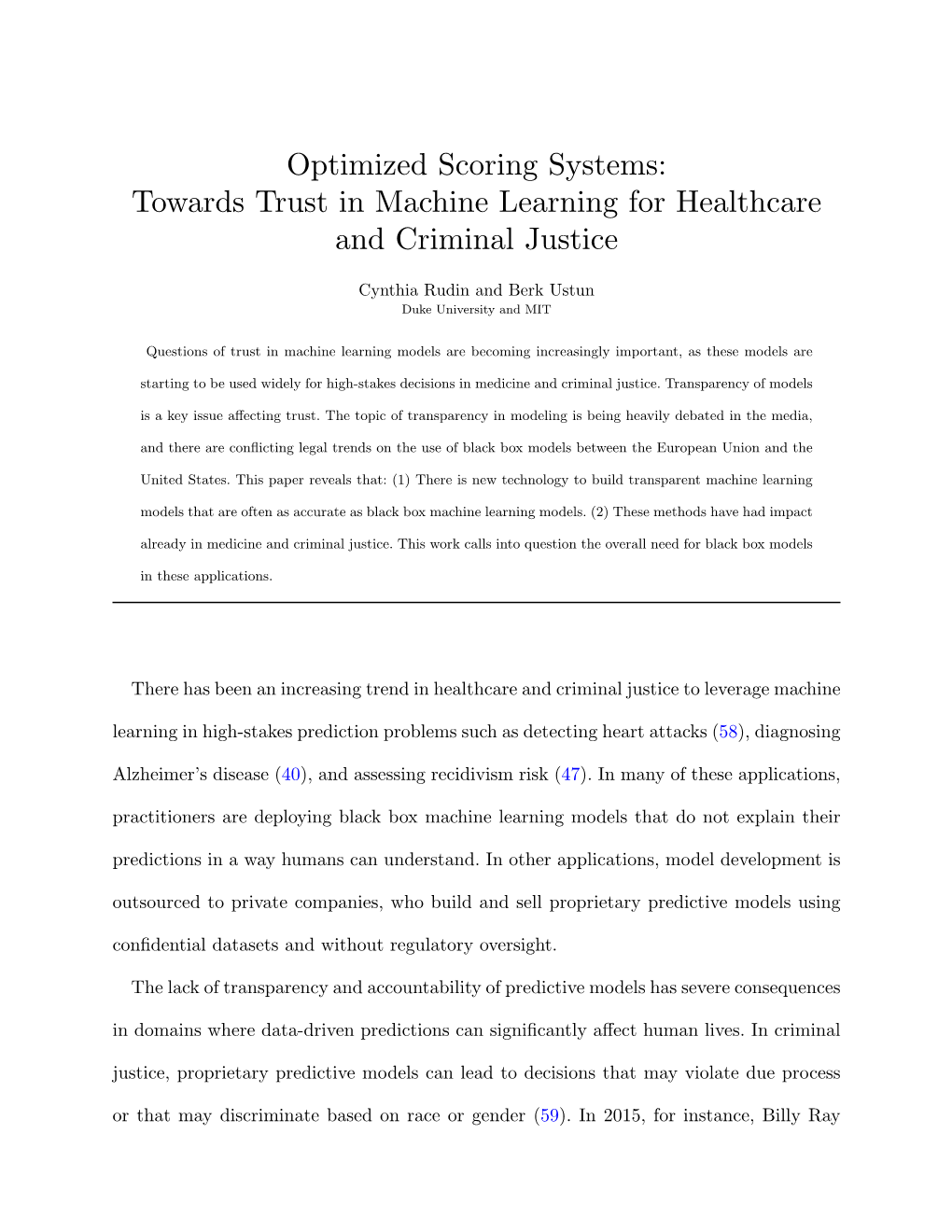 Optimized Scoring Systems: Towards Trust in Machine Learning for Healthcare and Criminal Justice