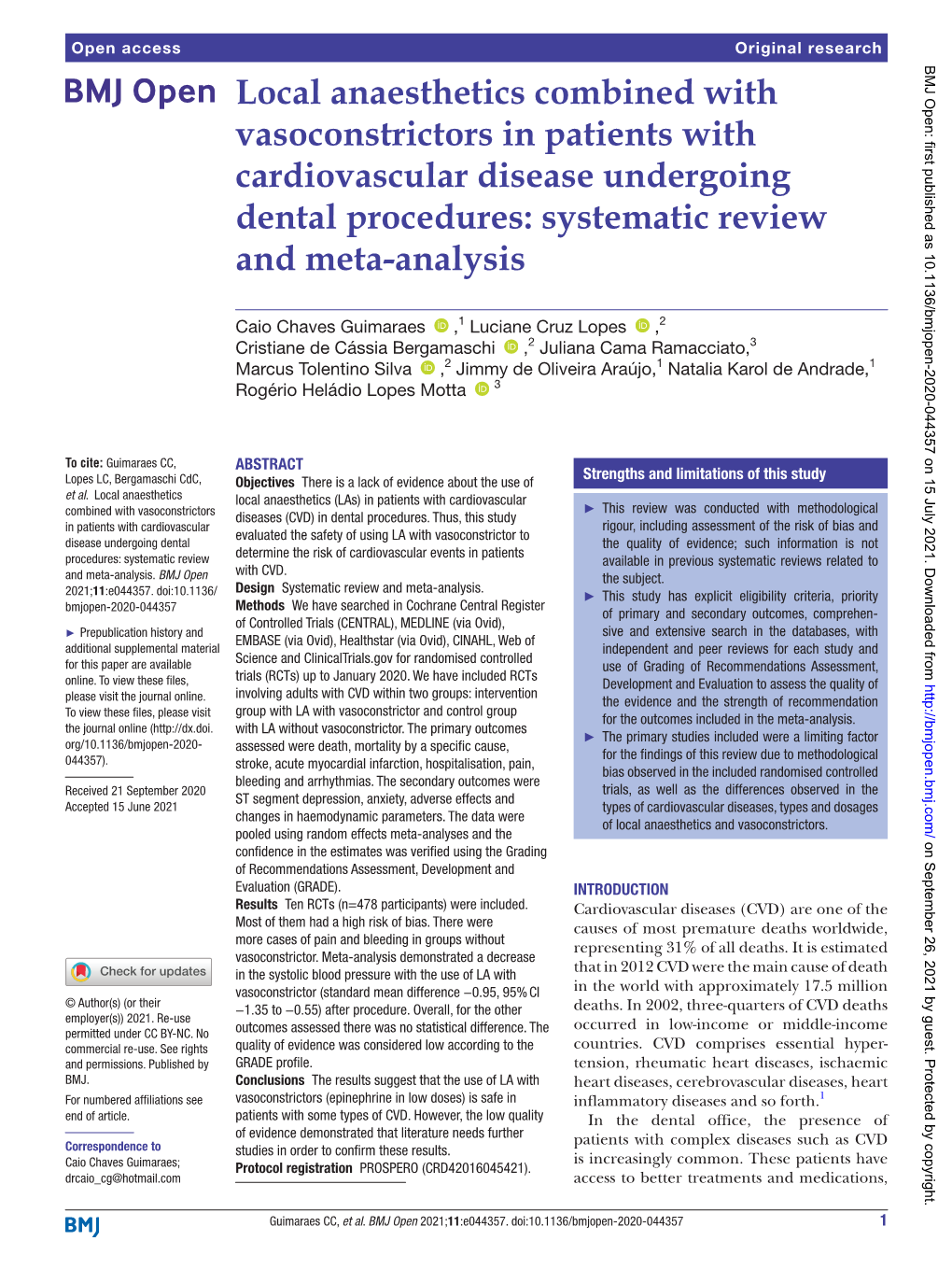 Local Anaesthetics Combined with Vasoconstrictors in Patients with Cardiovascular Disease Undergoing Dental Procedures: Systematic Review and Meta-­Analysis
