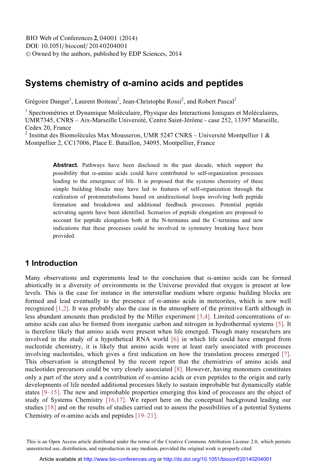 Systems Chemistry of Α-Amino Acids and Peptides