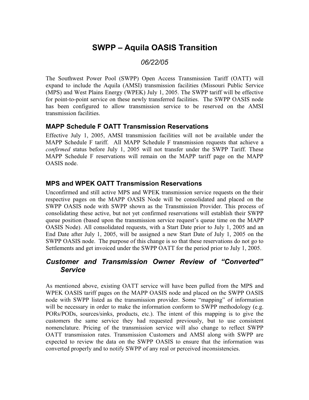 Midwest ISO Great River Energy OASIS Transition s1