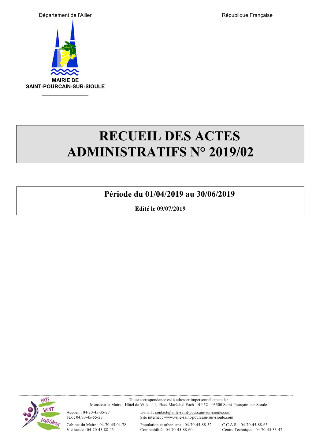 Recueil Des Actes Administratifs N° 2019/02