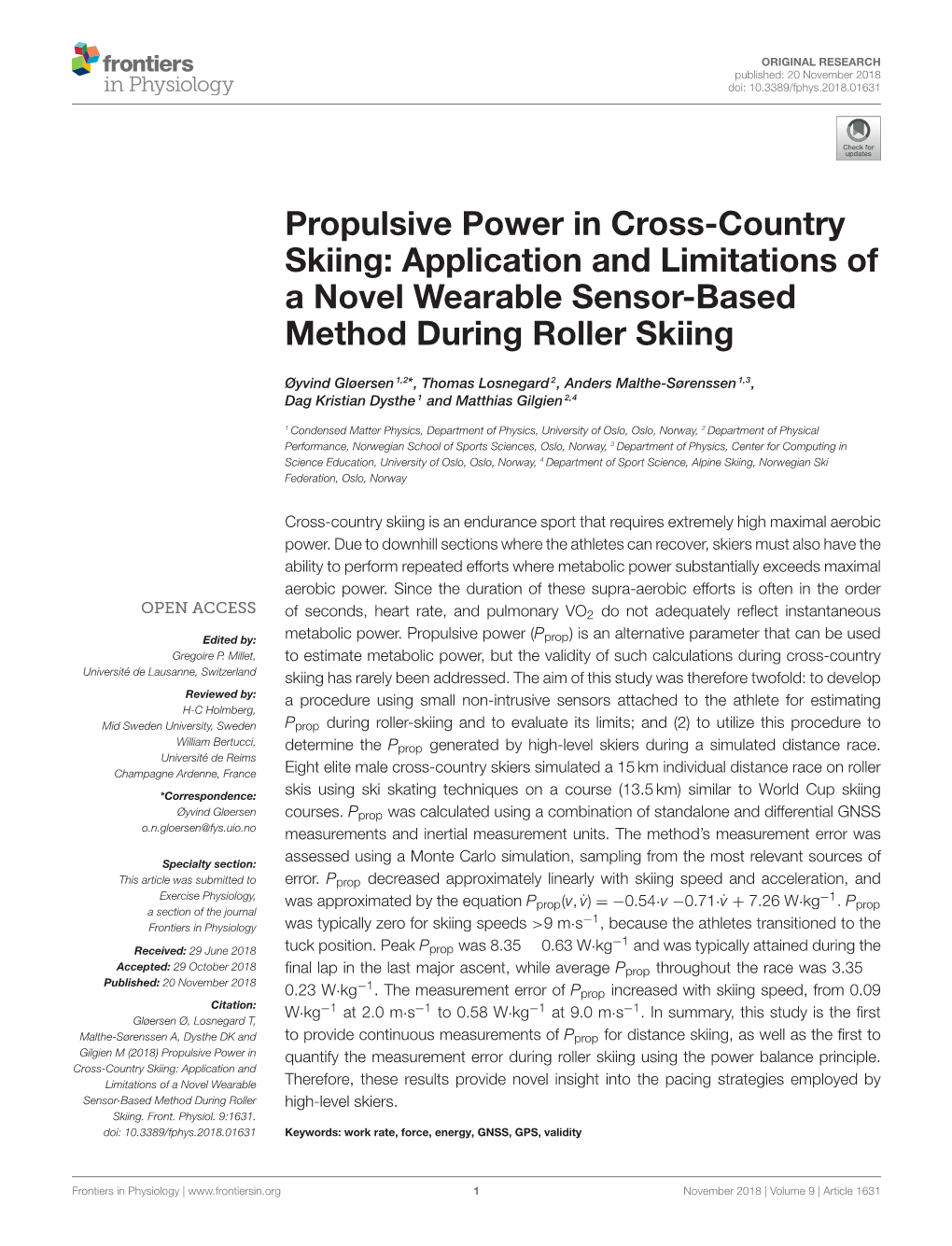 Propulsive Power in Cross-Country Skiing: Application and Limitations of a Novel Wearable Sensor-Based Method During Roller Skiing