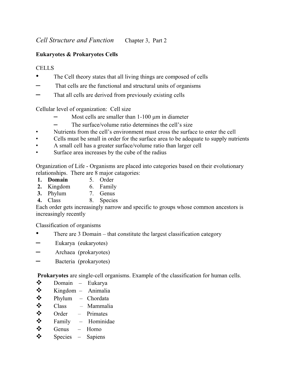 Cell Structure and Function Chapter 3, Part 2