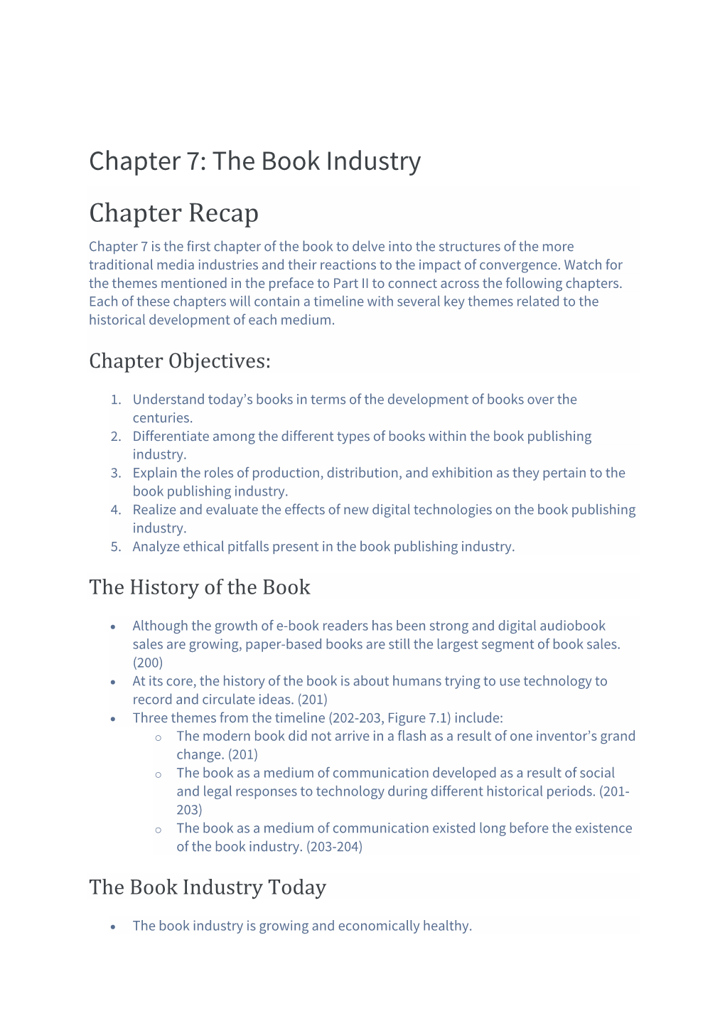 Chapter 7: the Book Industry Chapter Recap