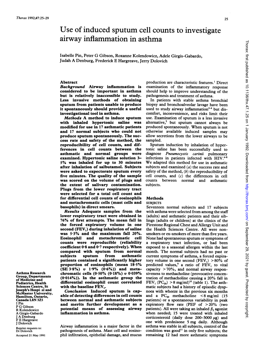 Use of Induced Sputum Cell Counts to Investigate Airway Inflammation In