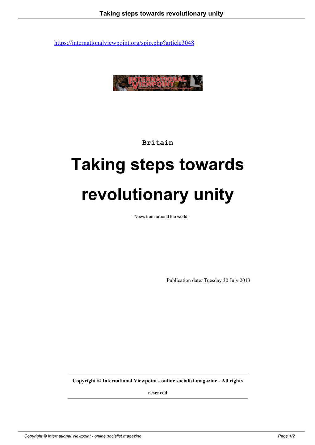 Taking Steps Towards Revolutionary Unity