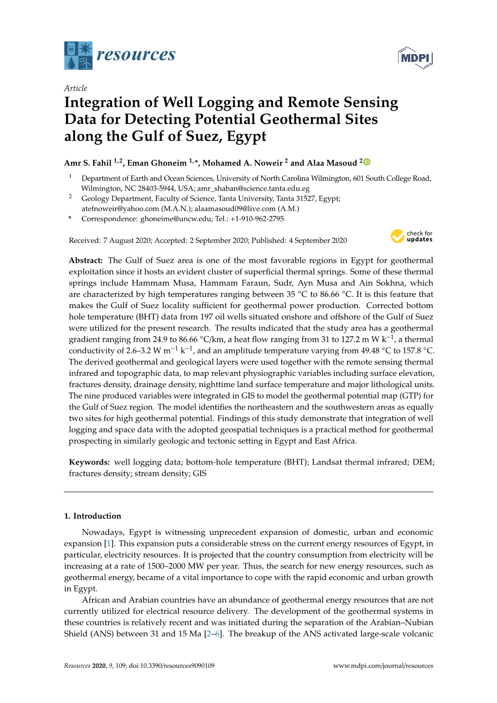 Integration of Well Logging and Remote Sensing Data for Detecting Potential Geothermal Sites Along the Gulf of Suez, Egypt