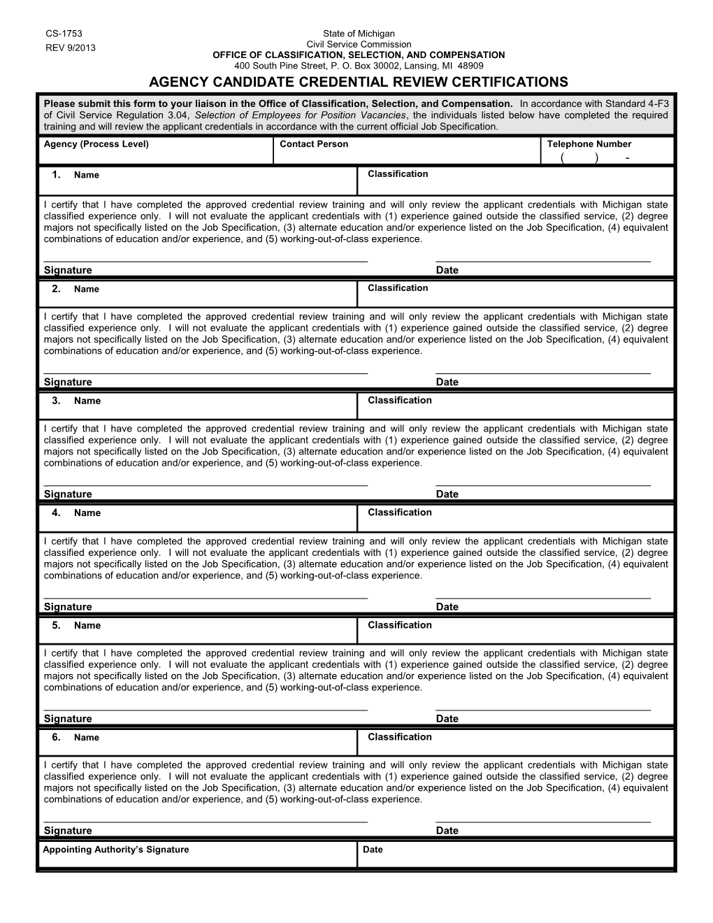 CS-1753 Agency Candidate Credential Review