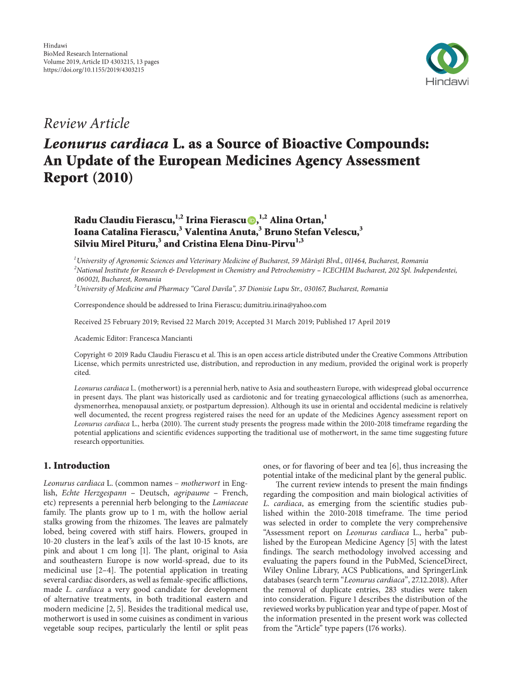 Leonurus Cardiaca L. As a Source of Bioactive Compounds: an Update of the European Medicines Agency Assessment Report (2010)