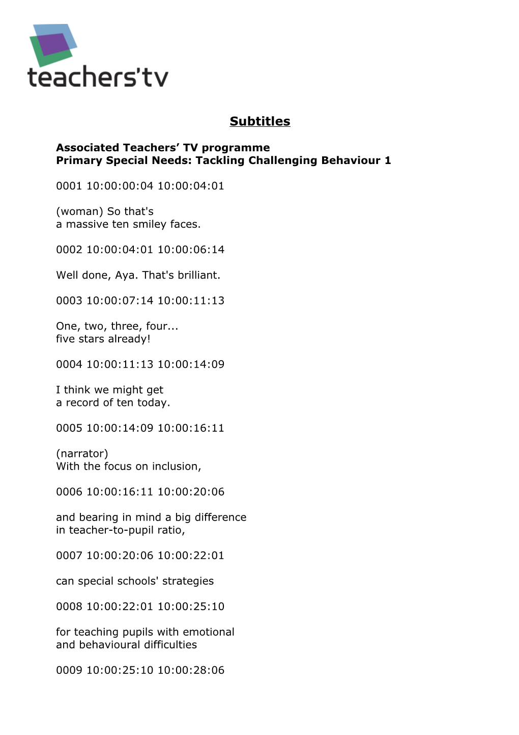 Associated Teachers TV Programme Primary Special Needs: Tackling Challenging Behaviour 1