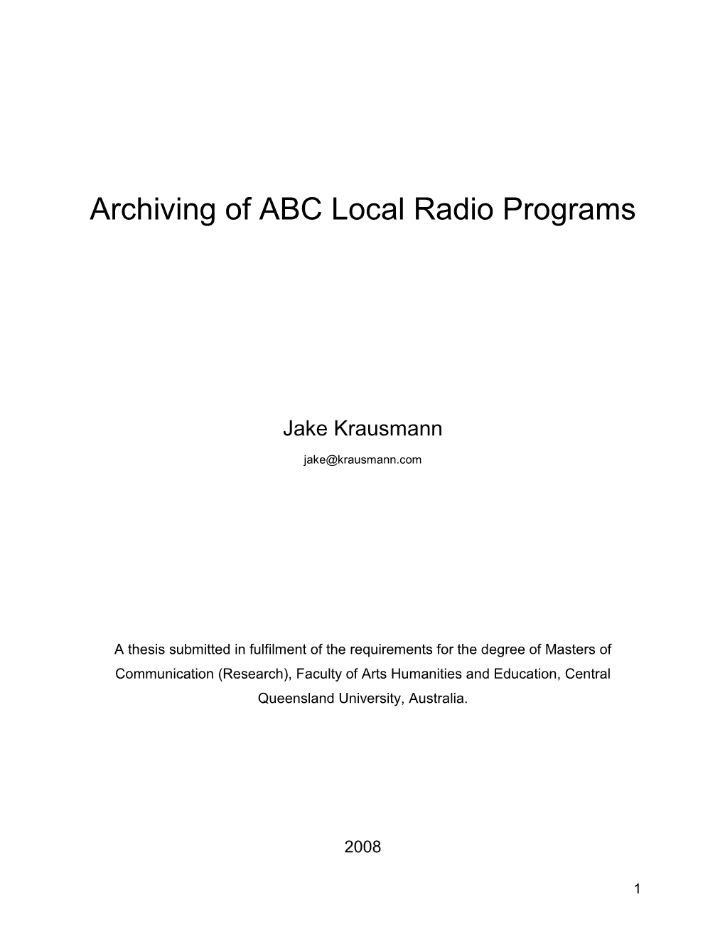 Archiving of ABC Local Radio Programs