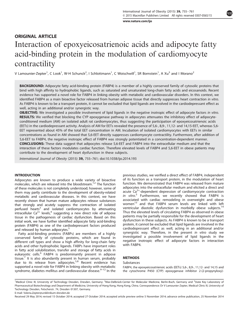 Interaction of Epoxyeicosatrienoic Acids and Adipocyte Fatty Acid-Binding Protein in the Modulation of Cardiomyocyte Contractility