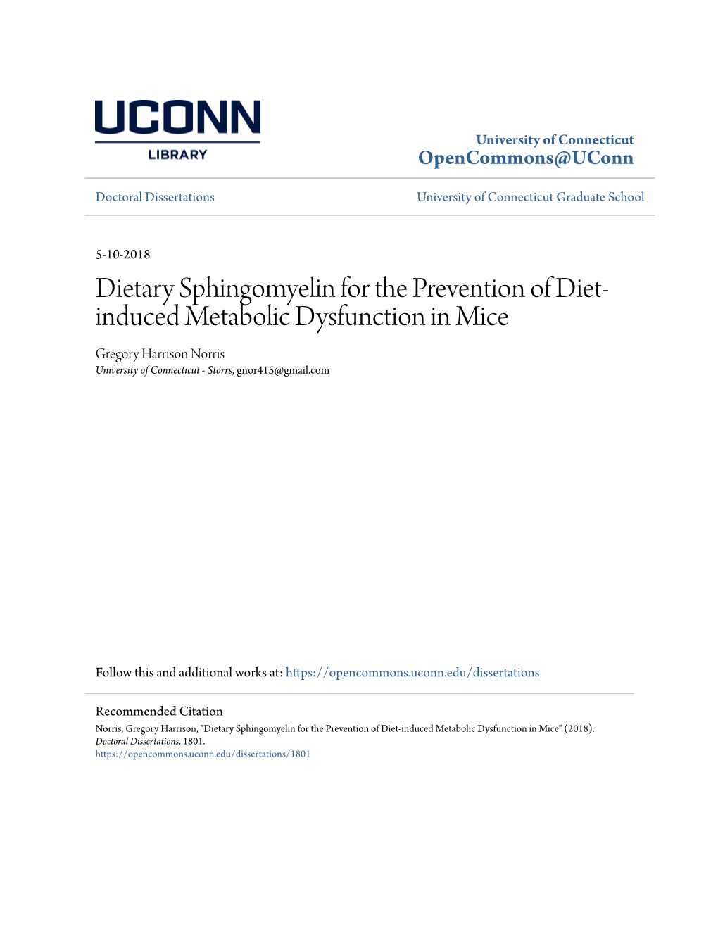 Dietary Sphingomyelin for the Prevention of Diet-Induced Metabolic Dysfunction in Mice