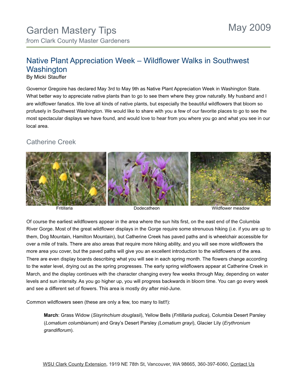 Native Plant Appreciation Week – Wildflower Walks in Southwest Washington by Micki Stauffer