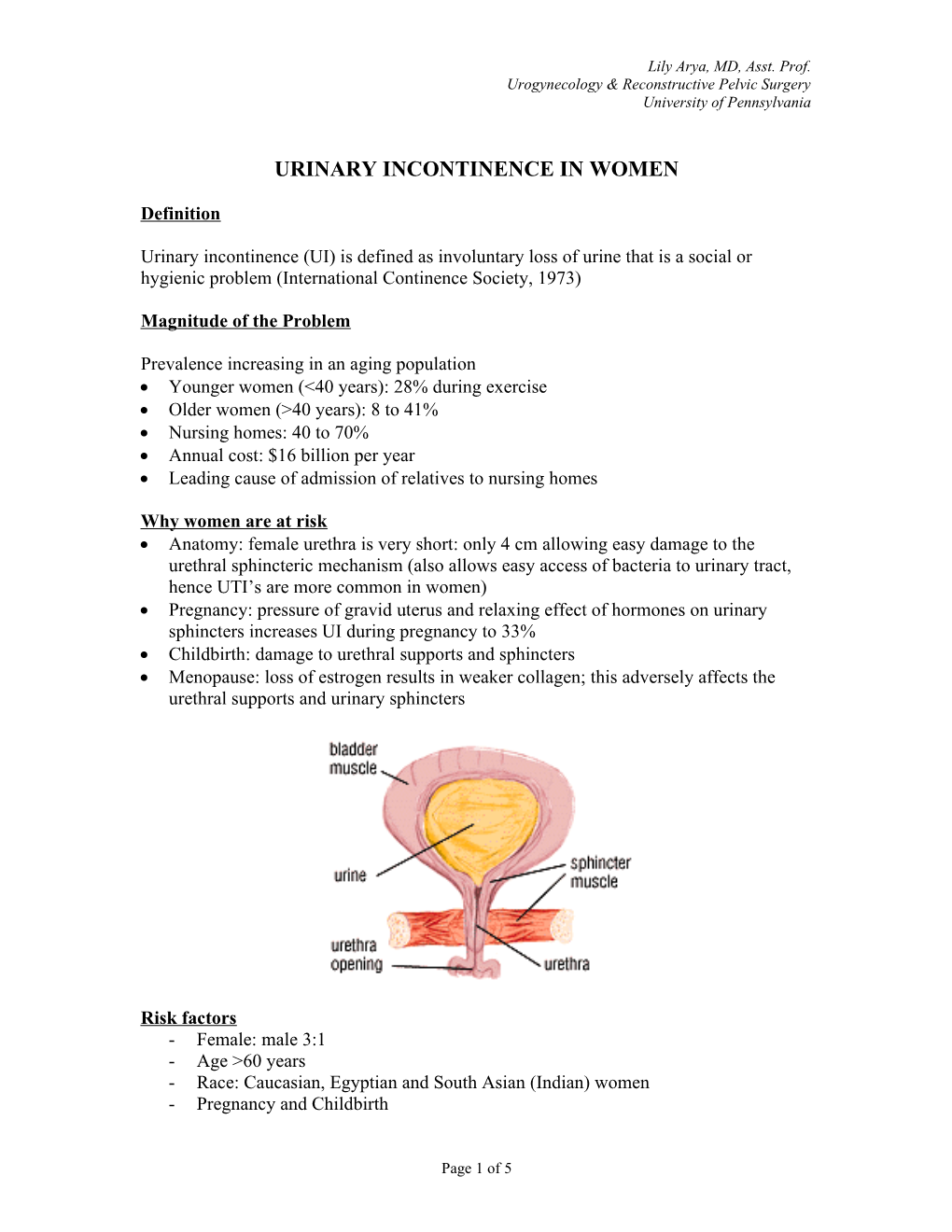 Urinary Incontinence in Women