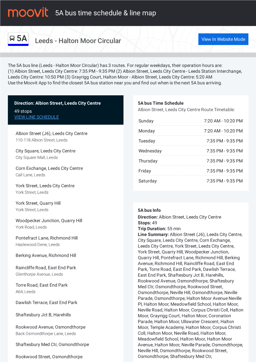 5A Bus Time Schedule & Line Route