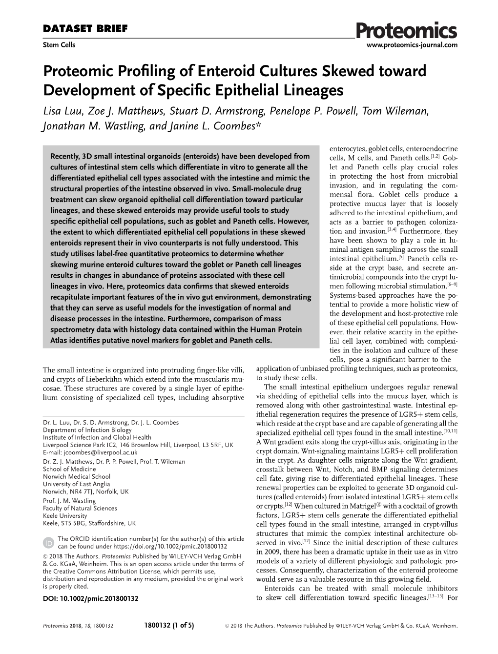 Proteomic Profiling of Enteroid Cultures Skewed Toward