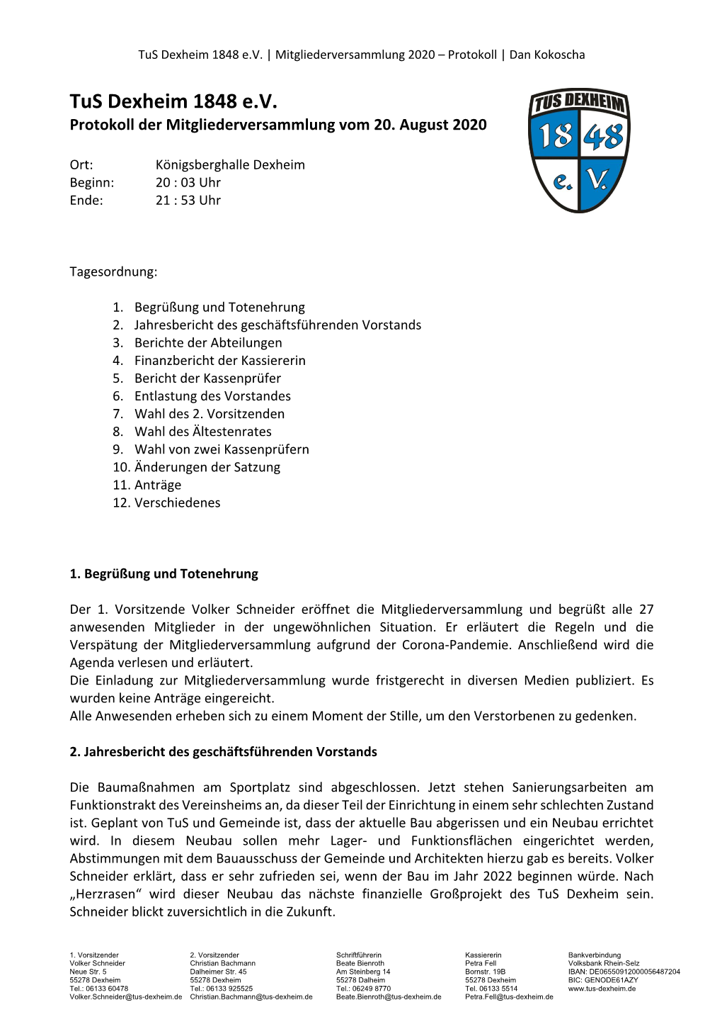 Protokoll Mitgliederversammlung