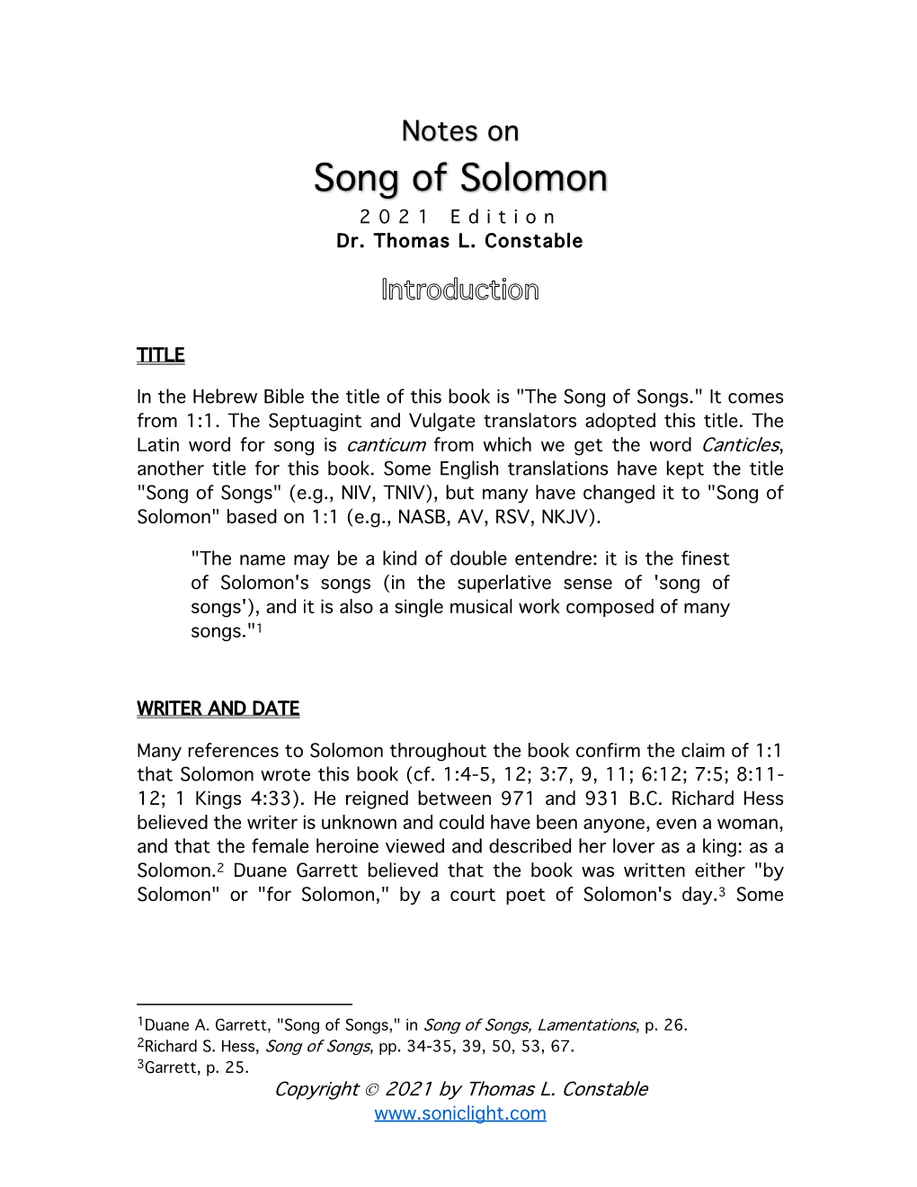 Notes on Song of Solomon 202 1 Edition Dr