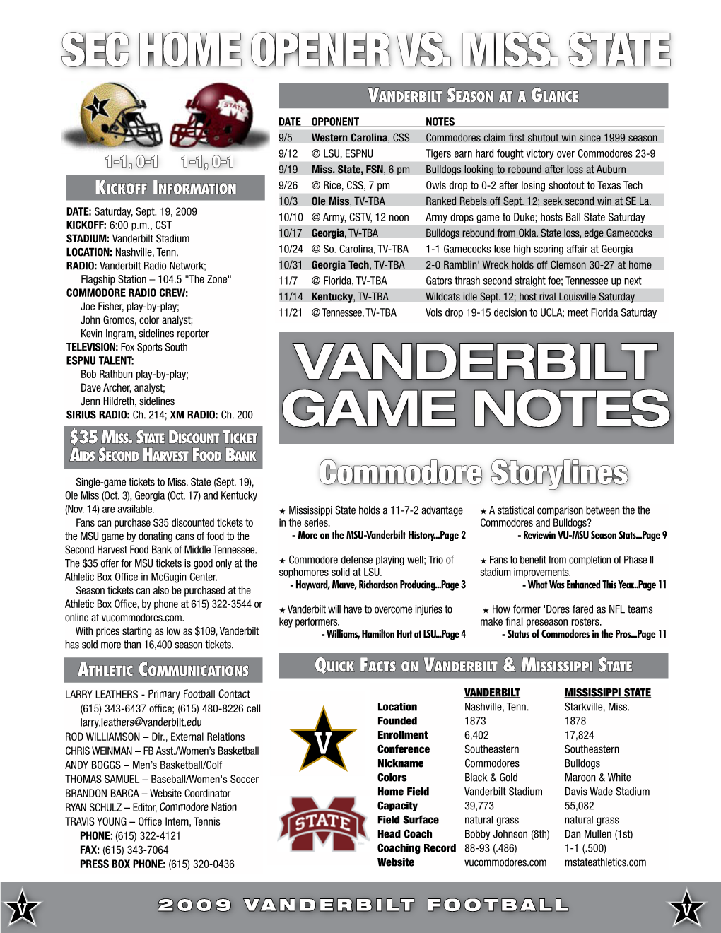 VANDERBILT Game Notes 3 COMMODORE NOTES