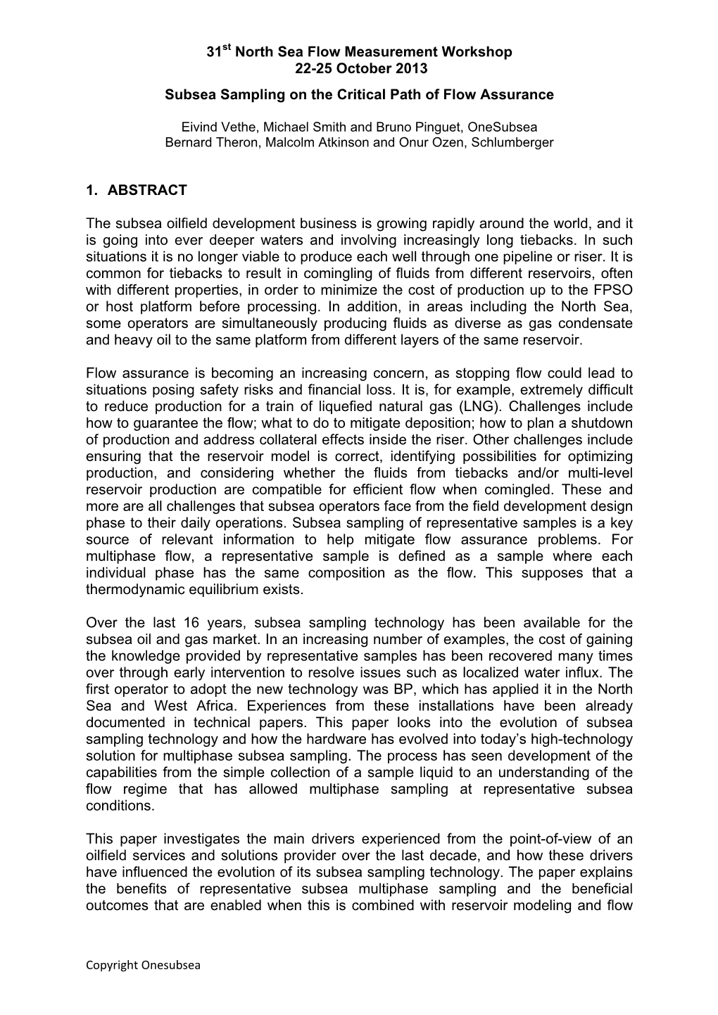 2013 P01 Subsea Sampling on the Critical Path of Flow