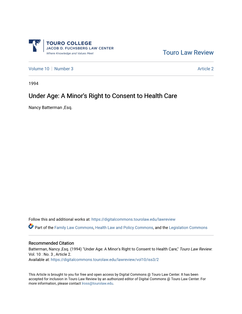 A Minor's Right to Consent to Health Care