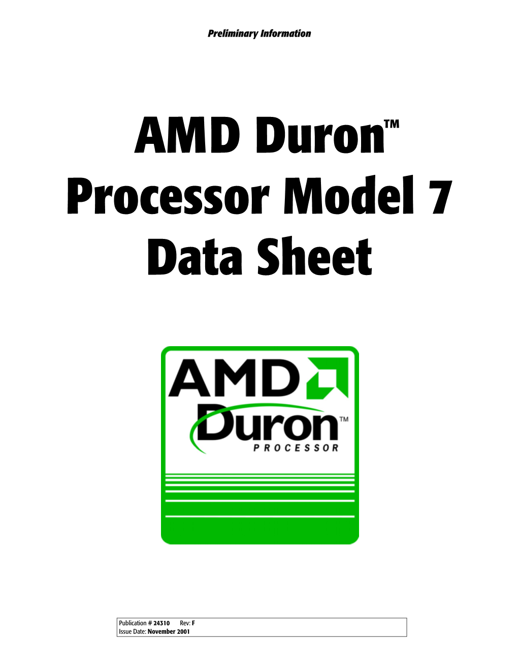 AMD Duron Processor Model 7 Data Sheet