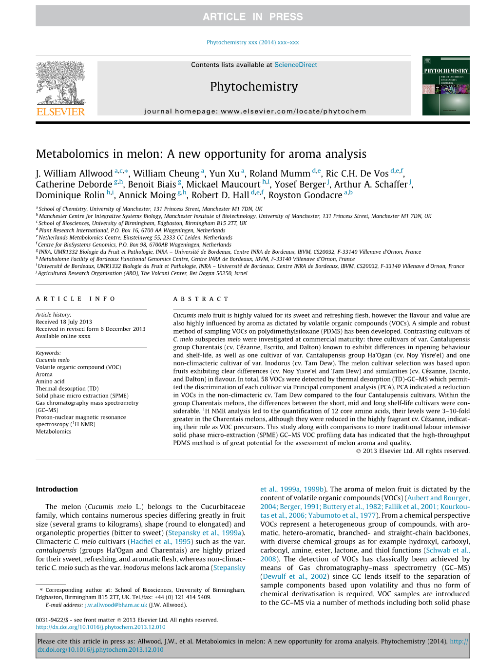 Metabolomics in Melon: a New Opportunity for Aroma Analysis ⇑ J