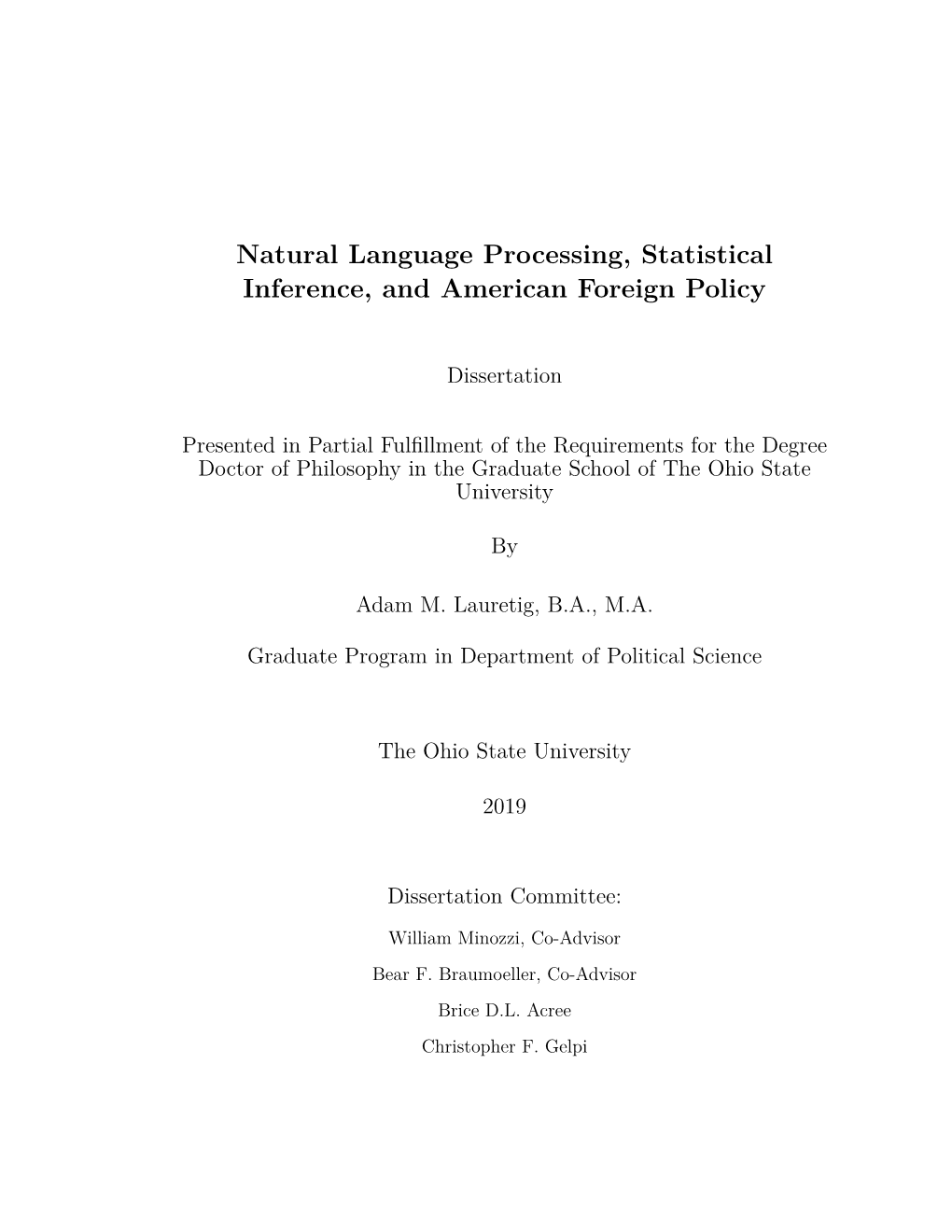 Natural Language Processing, Statistical Inference, and American Foreign Policy