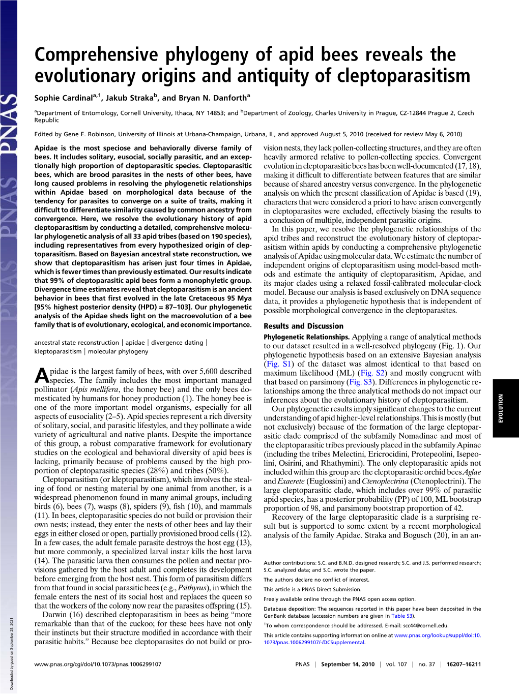 Comprehensive Phylogeny of Apid Bees Reveals the Evolutionary Origins and Antiquity of Cleptoparasitism