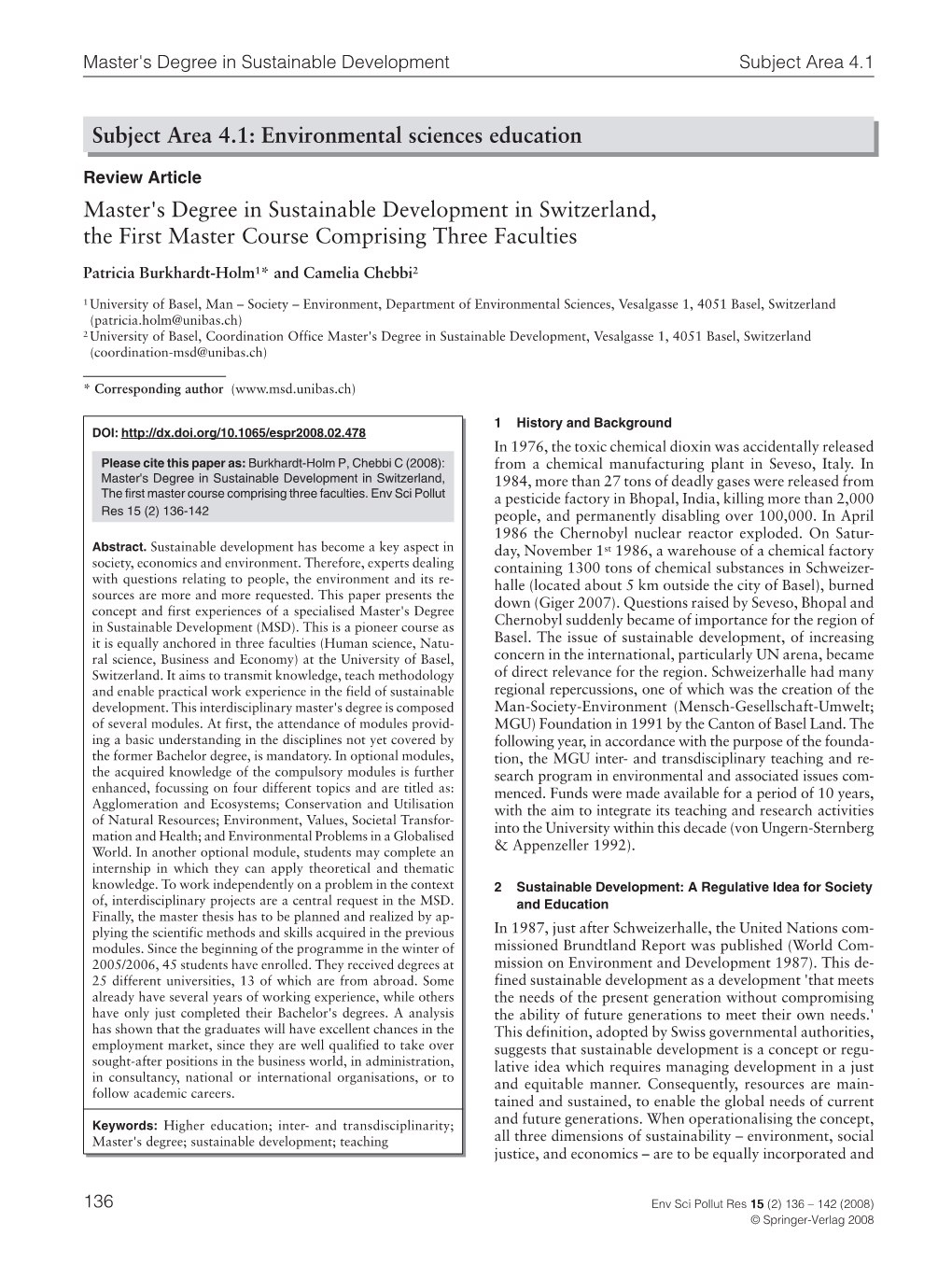 Master's Degree in Sustainable Development Subject Area 4.1