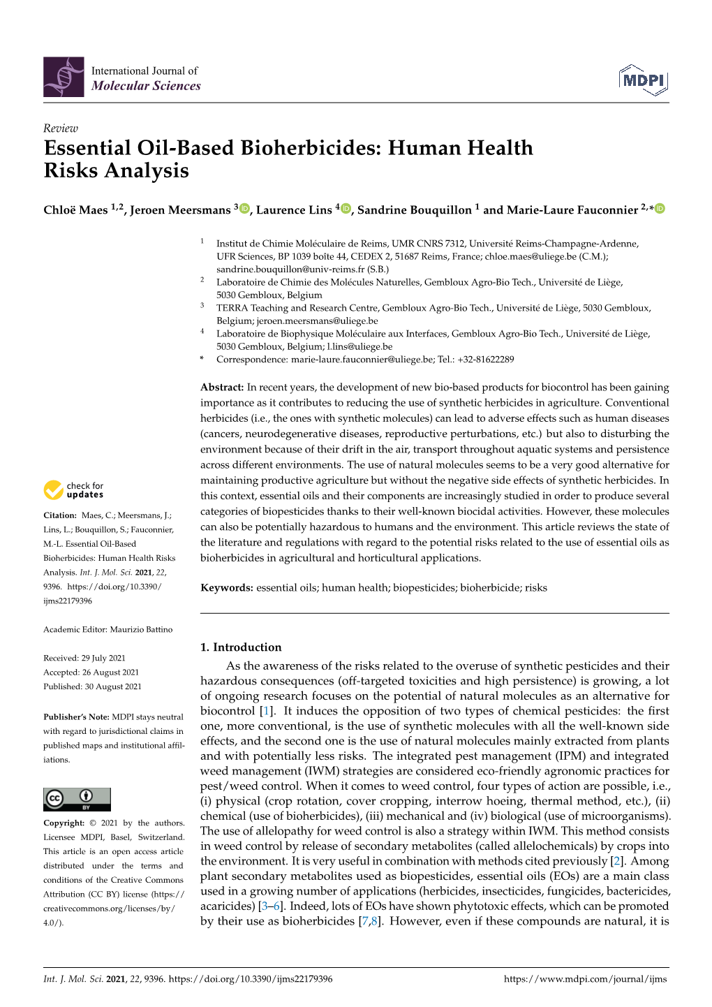 Essential Oil-Based Bioherbicides: Human Health Risks Analysis