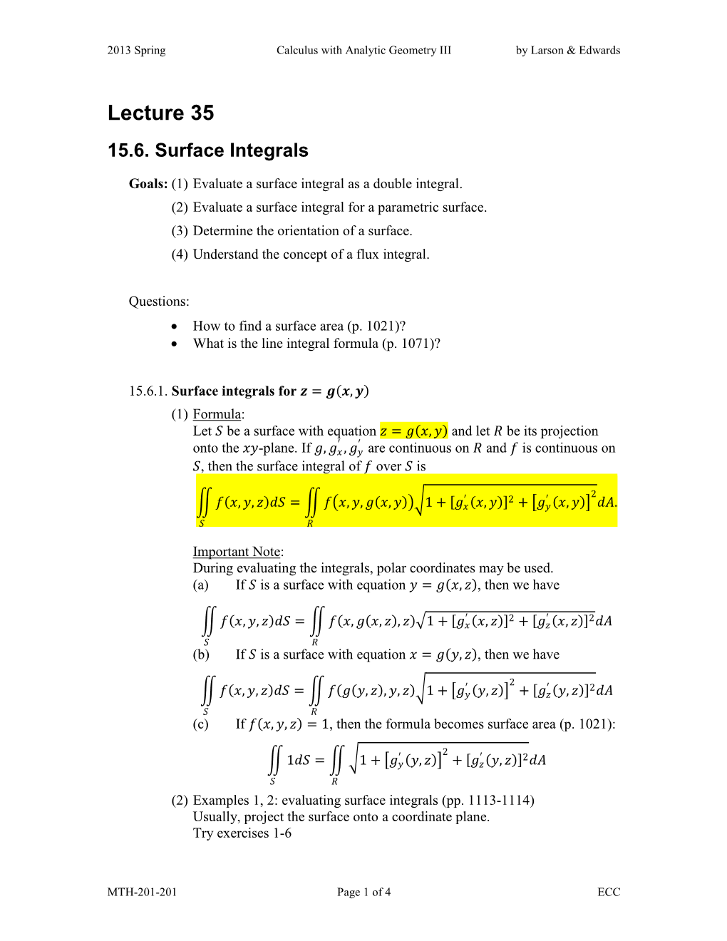 MTH-201 Calculus with Analytic Geometry III Lecture