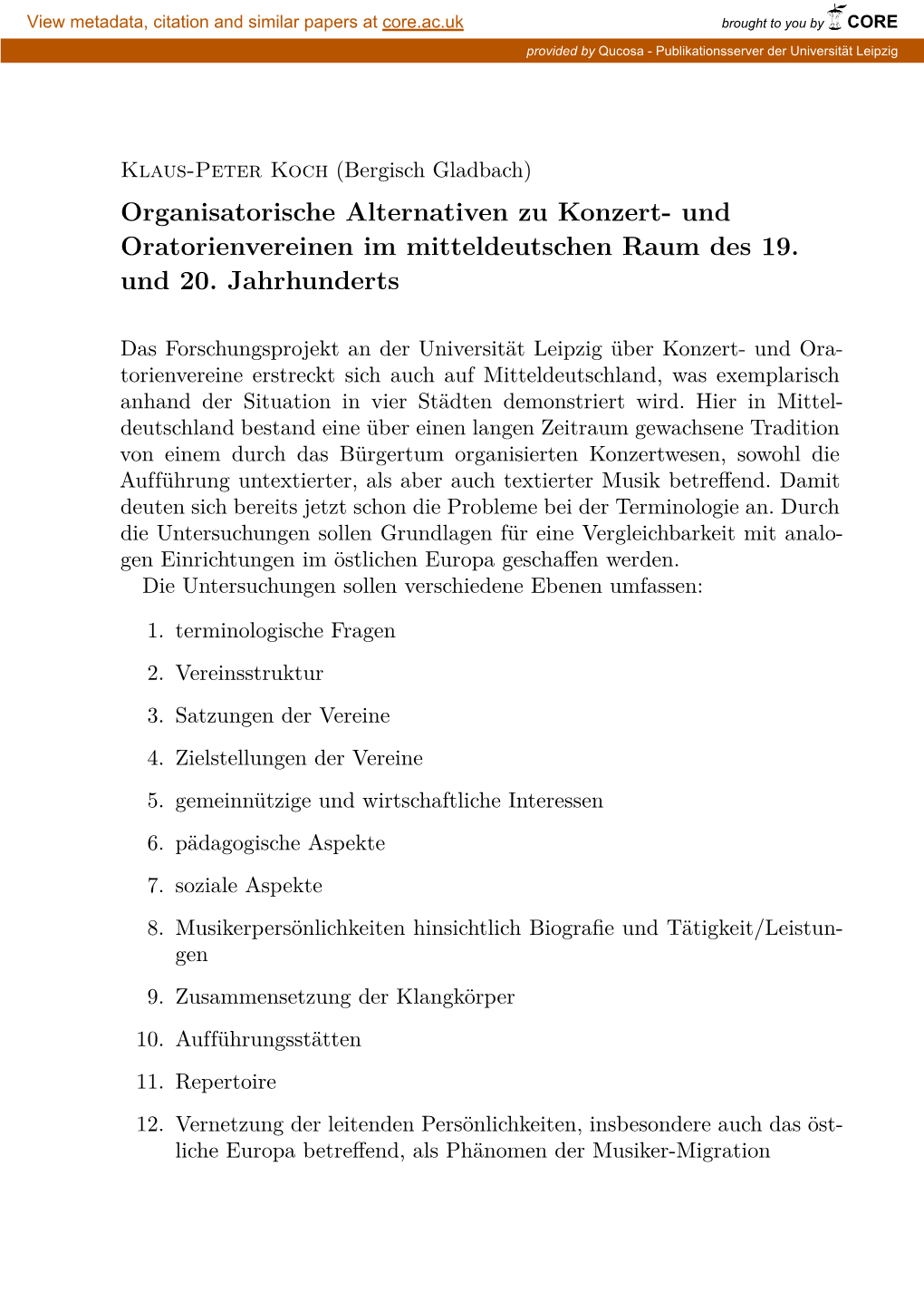 Organisatorische Alternativen Zu Konzert- Und Oratorienvereinen Im Mitteldeutschen Raum Des 19