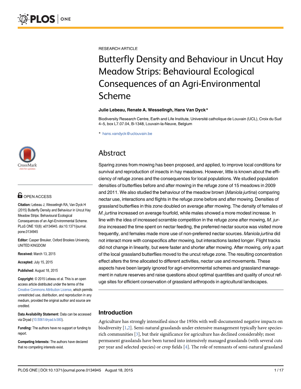 Butterfly Density and Behaviour in Uncut Hay Meadow Strips: Behavioural Ecological Consequences of an Agri-Environmental Scheme