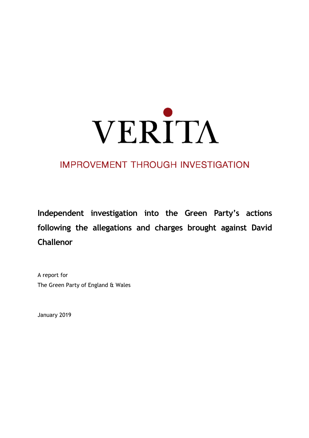 Independent Investigation Into the Green Party's Actions Following The