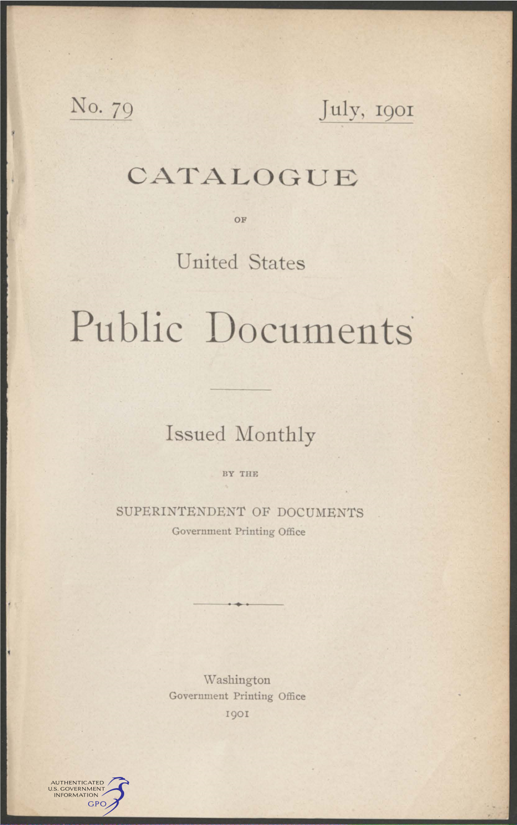 Catalogue of United States Public Documents /July, 1901