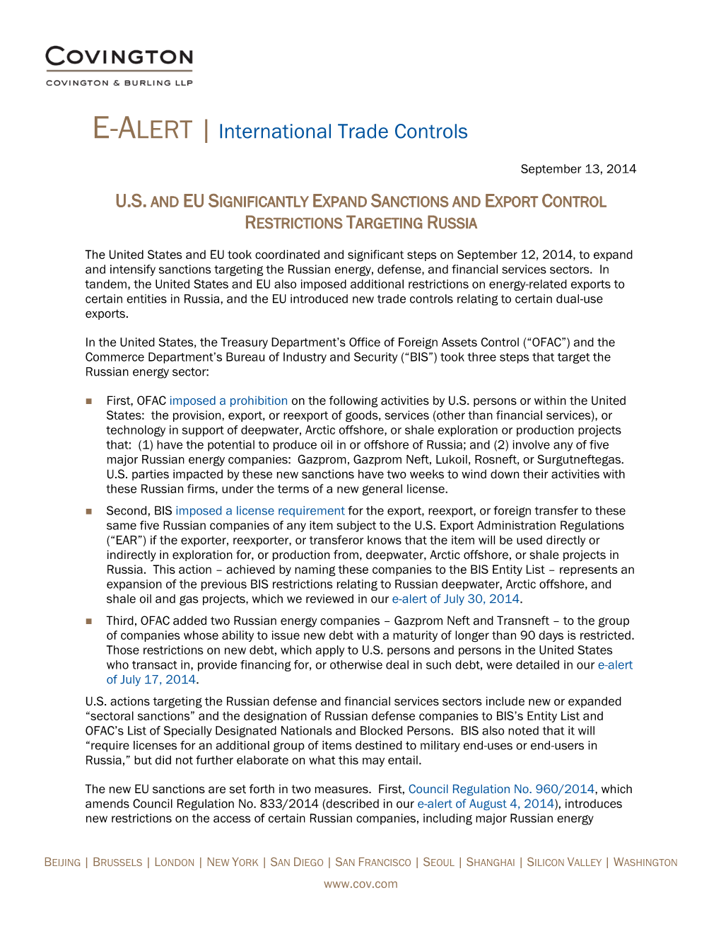 E-ALERT | International Trade Controls