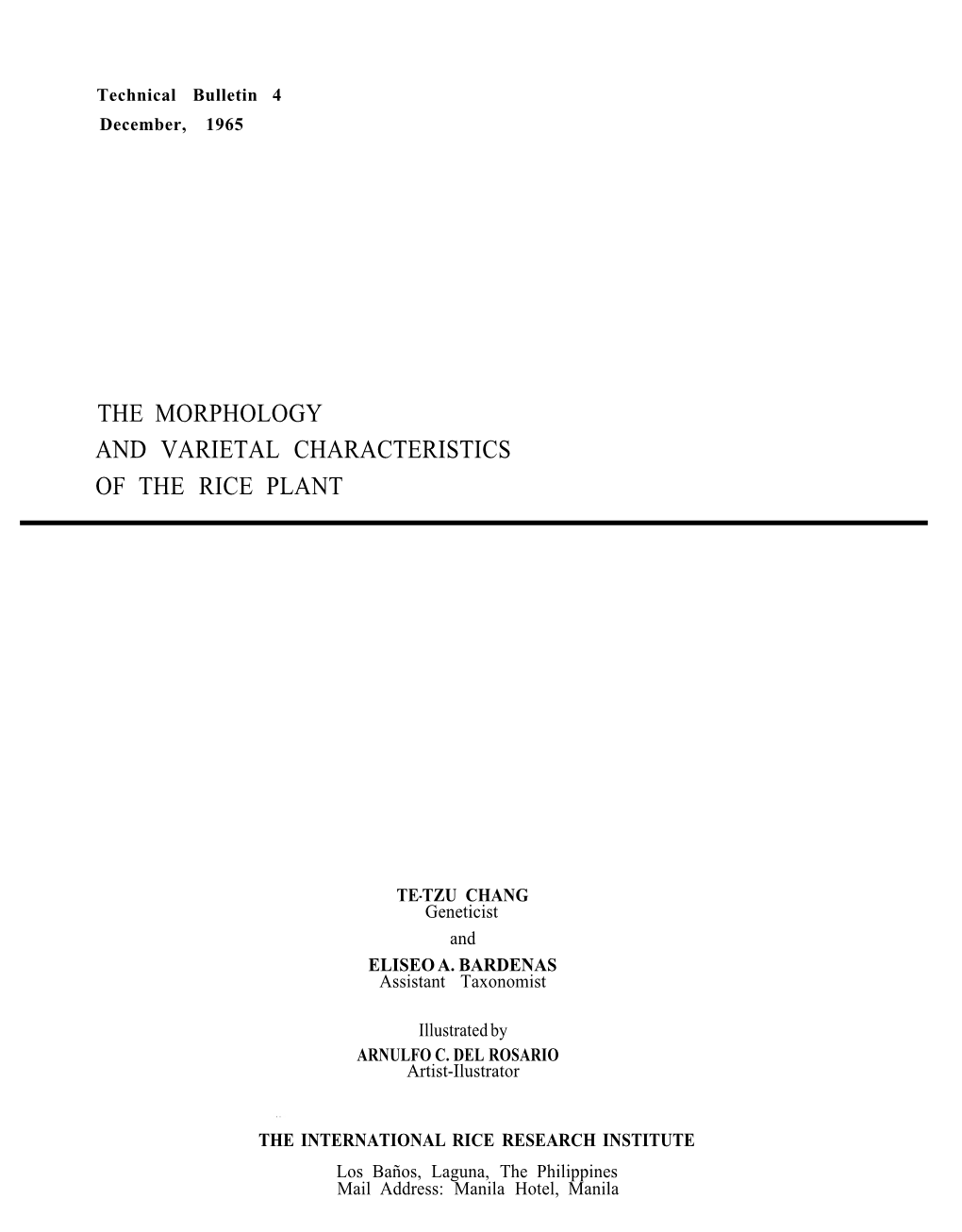 The Morphology and Varietal Characteristics of the Rice Plant