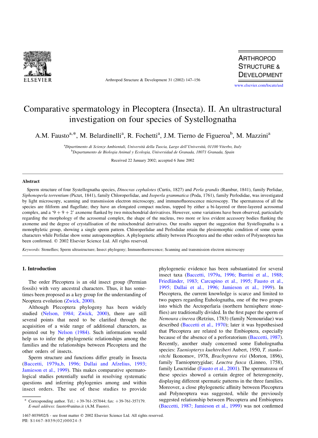 Comparative Spermatology in Plecoptera (Insecta)