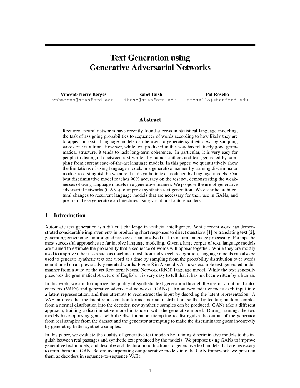 Text Generation Using Generative Adversarial Networks