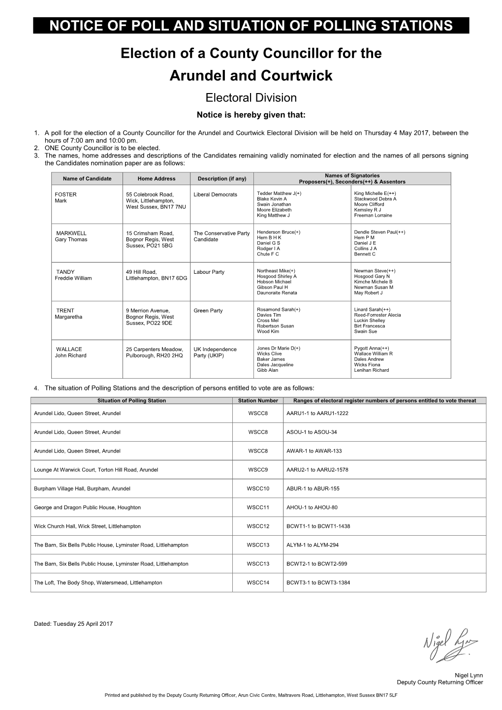 Statement of Persons Nominated, Notice of Poll and Situation of Polling Stations