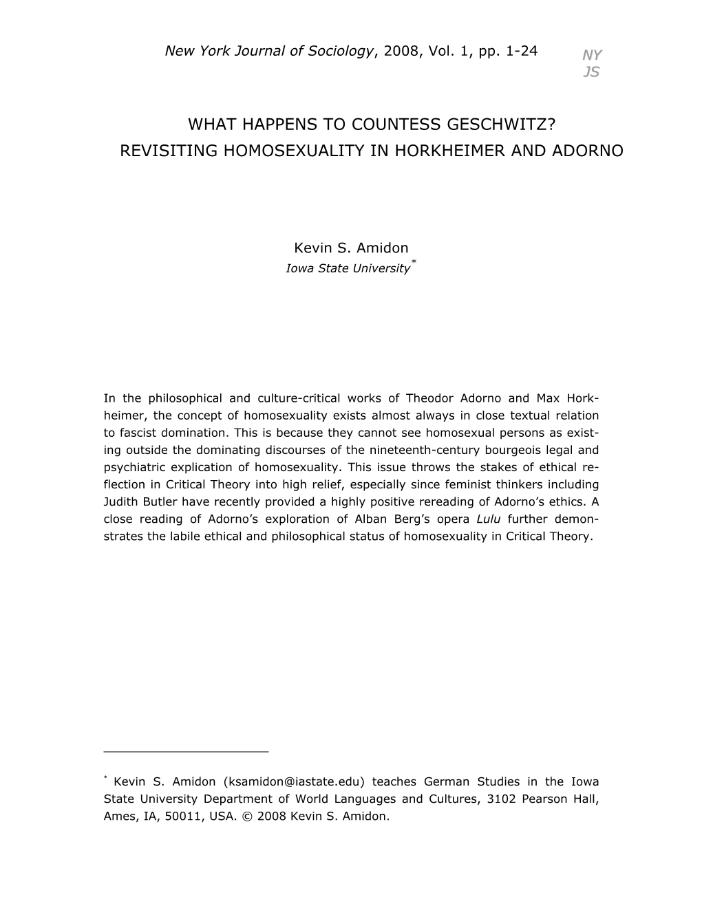 No Sex Please, We're the Grand Hotel Abyss, Or: Why Sexuality Seems to Trouble Horkheimer and Adorno