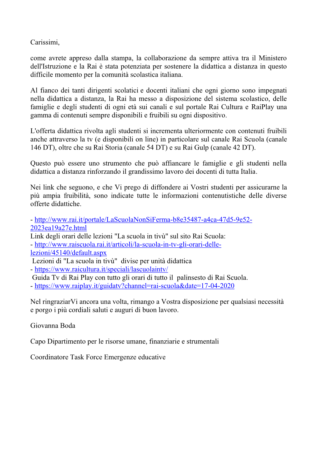 Ministero Istruzione –