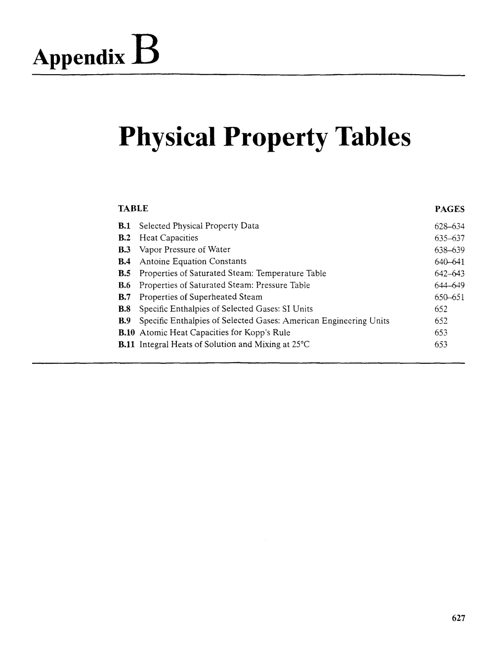 Physical Property Tables