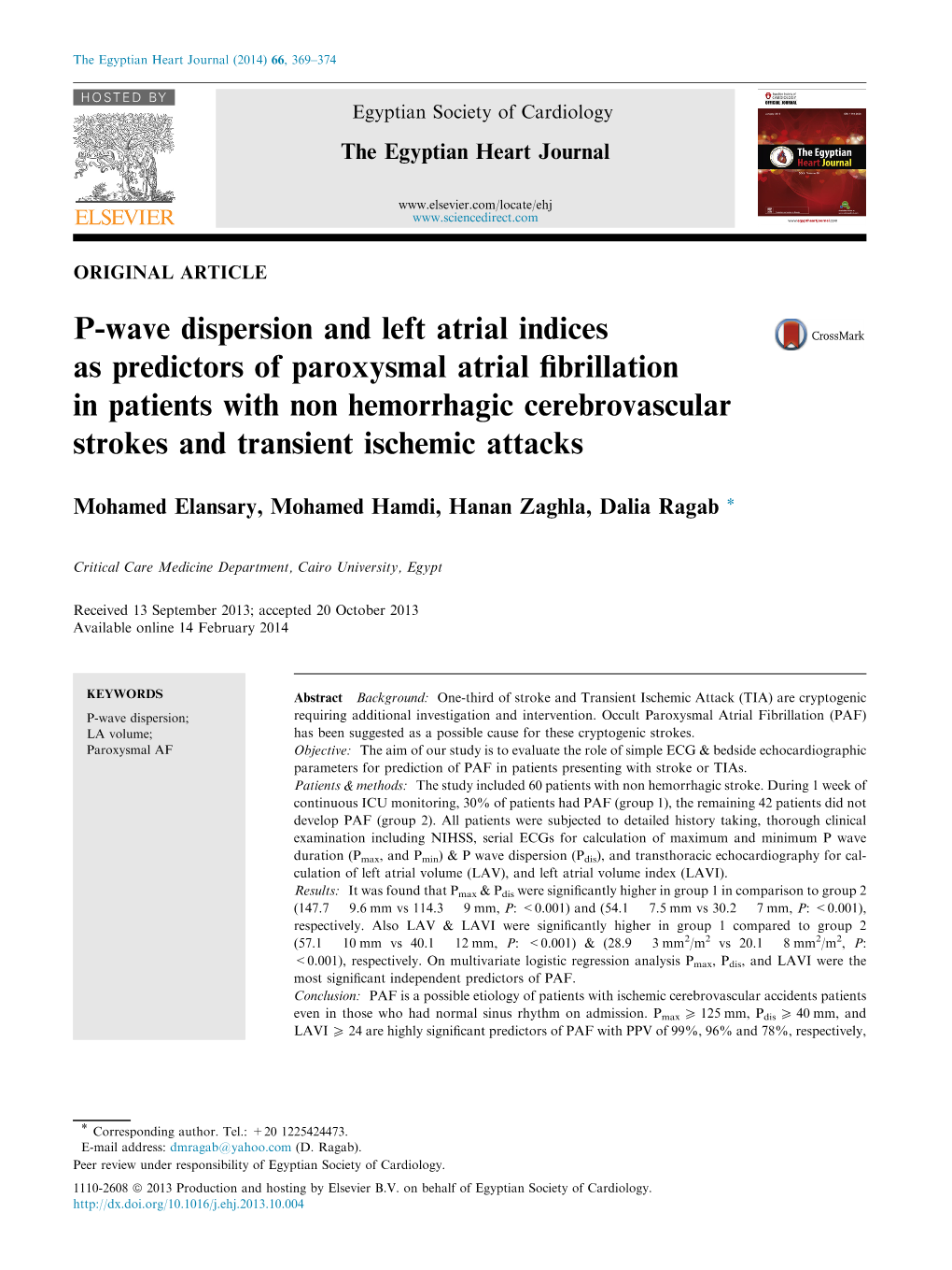 P-Wave Dispersion and Left Atrial Indices As Predictors of Paroxysmal